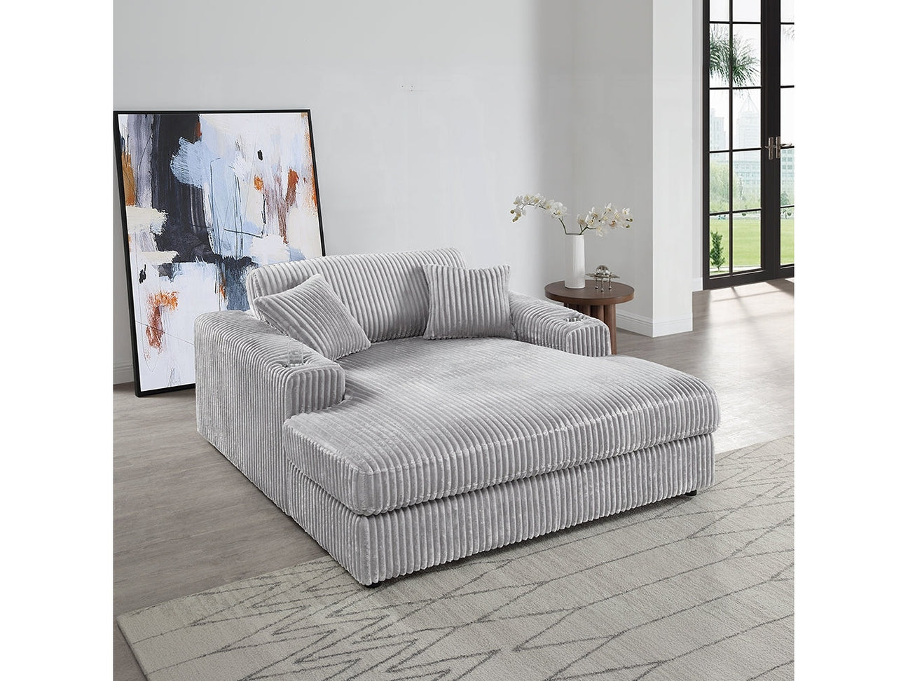 Cuddler Beige Mega Chaise Lounge w/ Dual Cupholders - Ornate Home