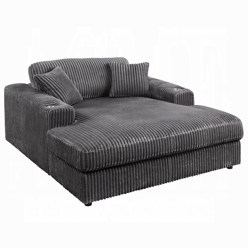 Cuddler Gray Mega Chaise Lounge w/ Dual Cupholders - Ornate Home