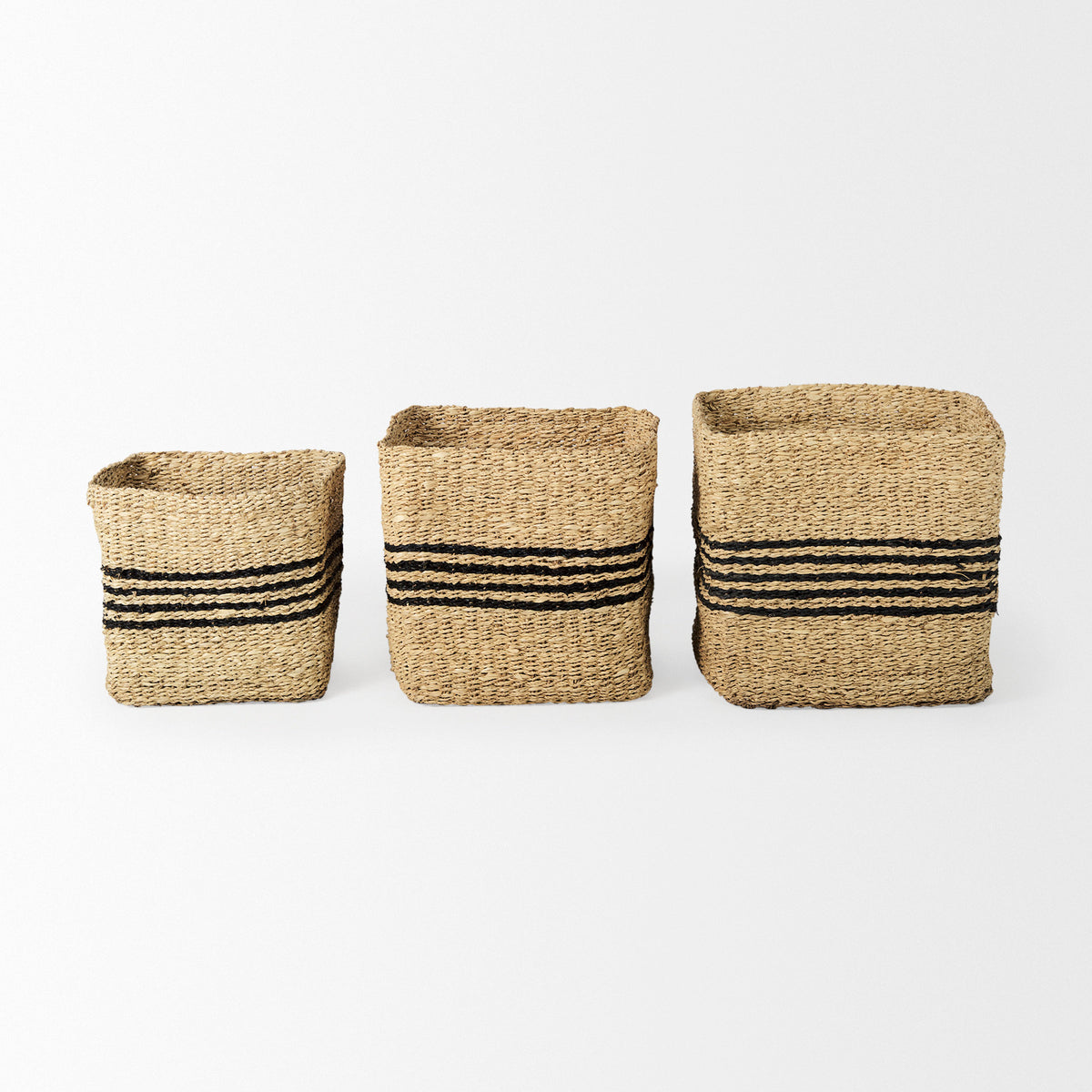 Cullen Gray Twisted Seagrass Square Basket (Set of 3) - Ornate Home