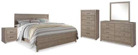 Culverbach Gray King Panel Bedroom Set with Dresser, Mirror, Chest and Nightstand - Ornate Home