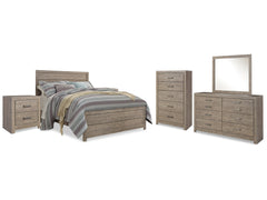 Culverbach Gray Queen Panel Bedroom Set with Dresser, Mirror, Chest and 2 Nightstands - Ornate Home