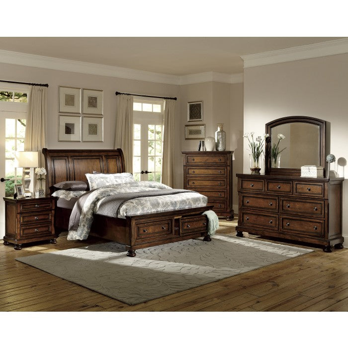Cumberland Brown Cherry California King Sleigh Platform Bed - Ornate Home