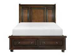 Cumberland Brown Cherry Full Sleigh Platform Bed w/Footboard Storage - Ornate Home