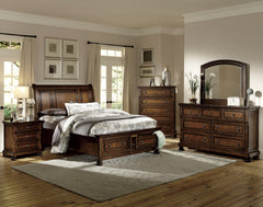 Cumberland Brown Cherry Full Sleigh Platform Bed w/Footboard Storage - Ornate Home