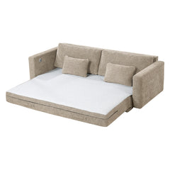 Cumulus Beige Convertible Queen Sleeper Sofa With Charging Ports - Ornate Home