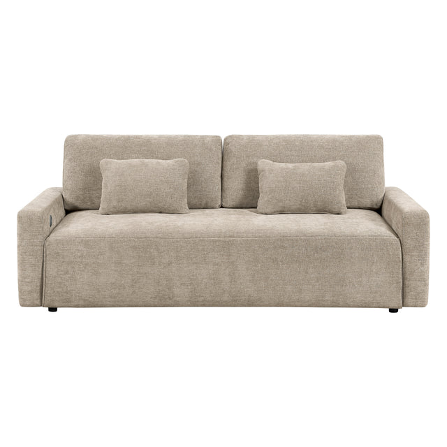 Cumulus Beige Convertible Queen Sleeper Sofa With Charging Ports - Ornate Home