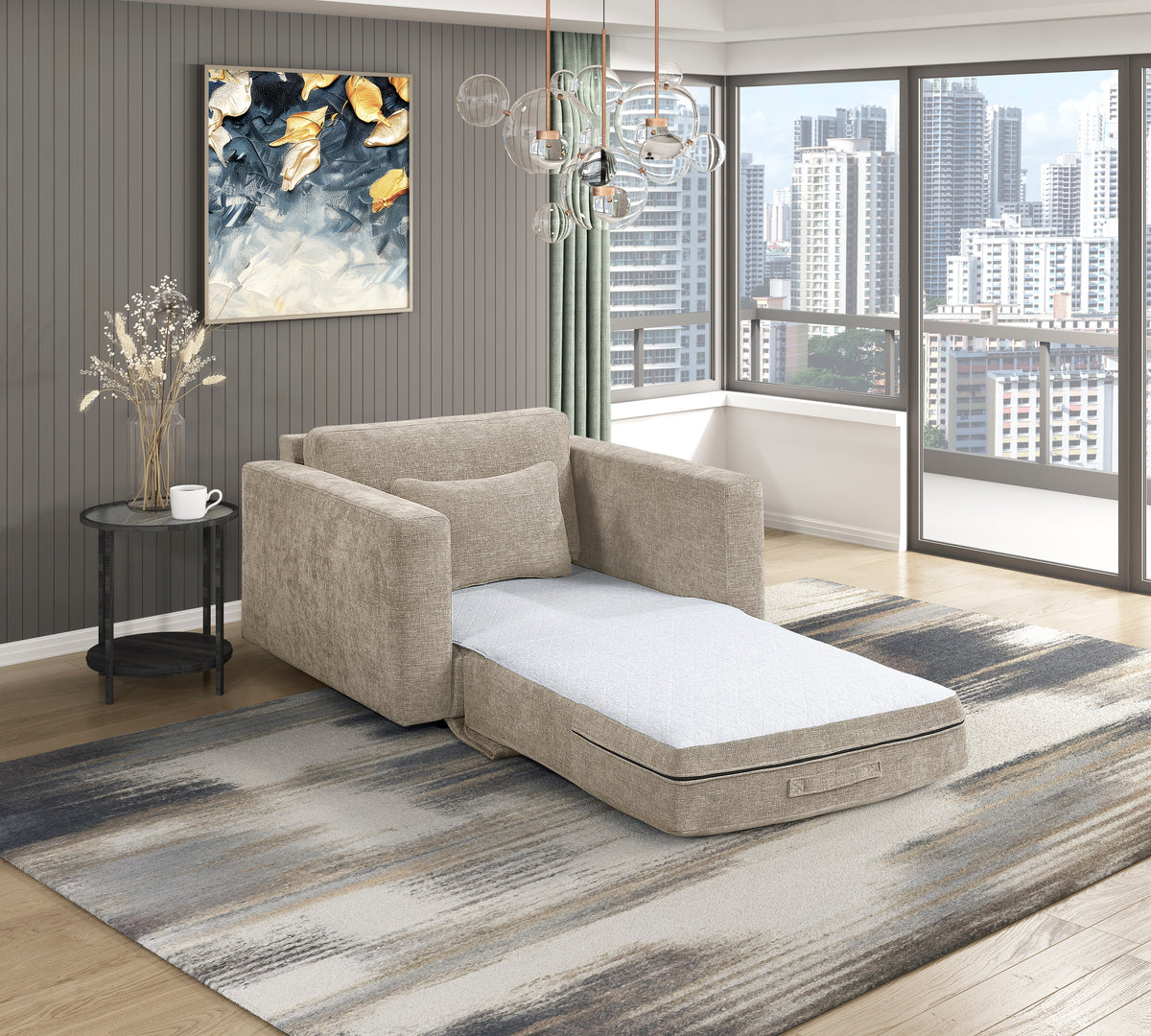 Cumulus Beige Convertible Sleeper Chair With Charging Ports - Ornate Home
