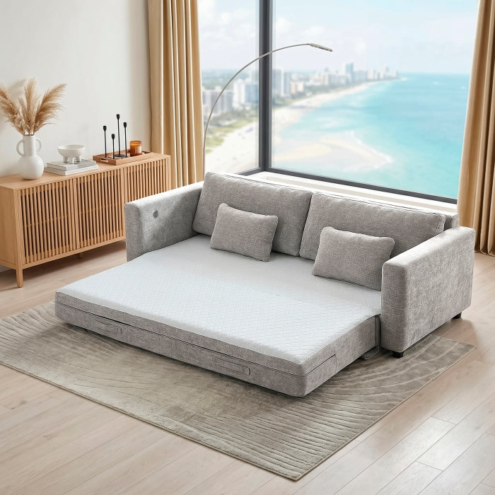 Cumulus Gray Convertible Queen Sleeper Sofa With Charging Ports - Ornate Home