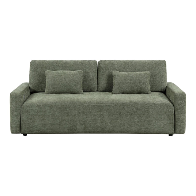 Cumulus Green Convertible Queen Sleeper Sofa With Charging Ports - Ornate Home