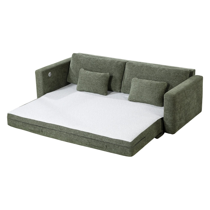 Cumulus Green Convertible Queen Sleeper Sofa With Charging Ports - Ornate Home