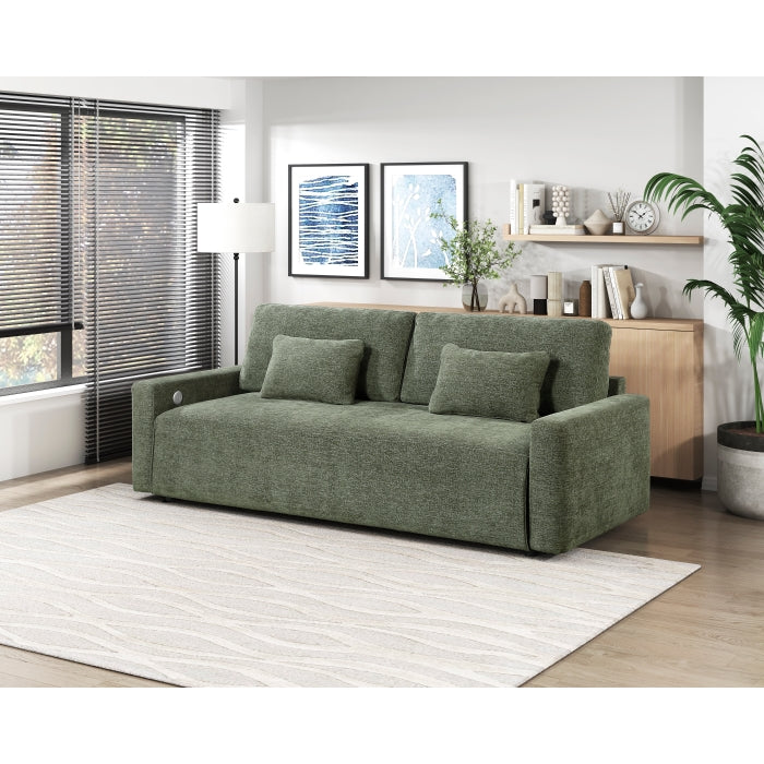 Cumulus Green Convertible Queen Sleeper Sofa With Charging Ports - Ornate Home