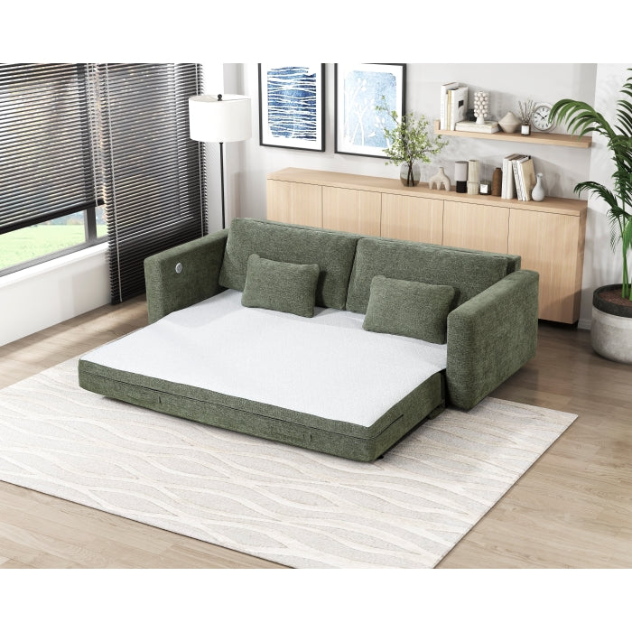 Cumulus Green Convertible Queen Sleeper Sofa With Charging Ports - Ornate Home