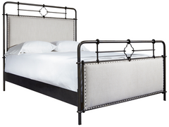 Curated Rubbed Bronze/Monique Linen King Metal Bed Complete - Ornate Home