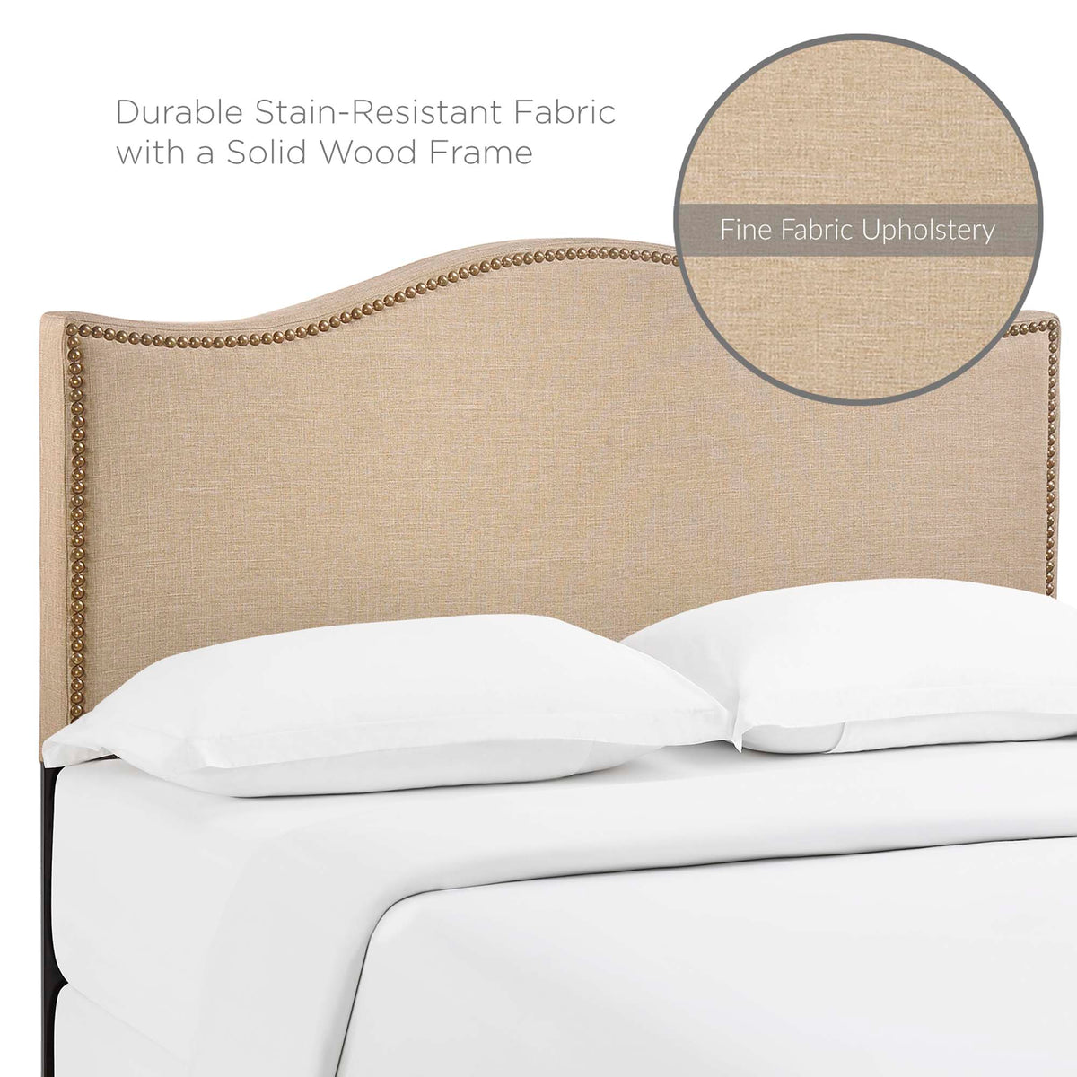 Curl Cafe Nailhead Upholstered Queen Headboard - Ornate Home