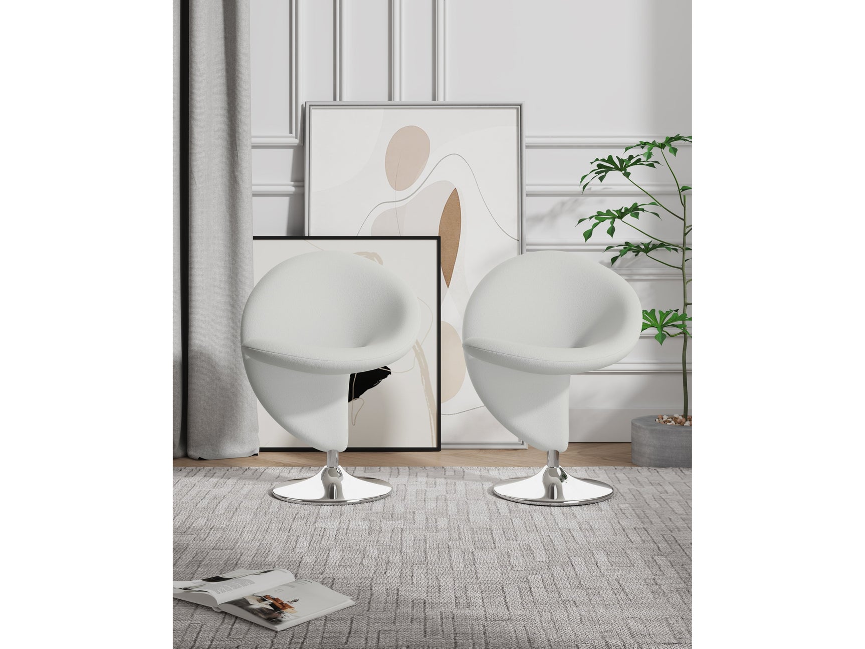 Curl Swivel Accent Chair in Cream and Polished Chrome (set of 2) - Ornate Home