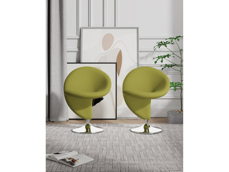 Curl Swivel Accent Chair in Green and Polished Chrome (set of 2) - Ornate Home