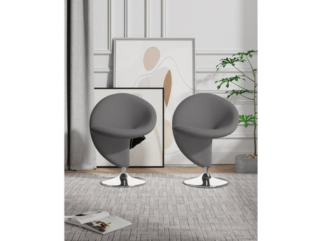 Curl Swivel Accent Chair in Grey and Polished Chrome (set of 2) - Ornate Home