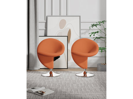 Curl Swivel Accent Chair in Orange and Polished Chrome (set of 2) - Ornate Home