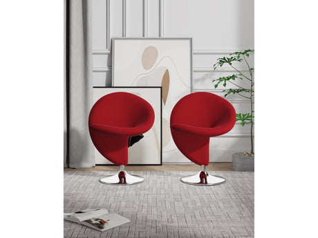 Curl Swivel Accent Chair in Red and Polished Chrome (set of 2) - Ornate Home