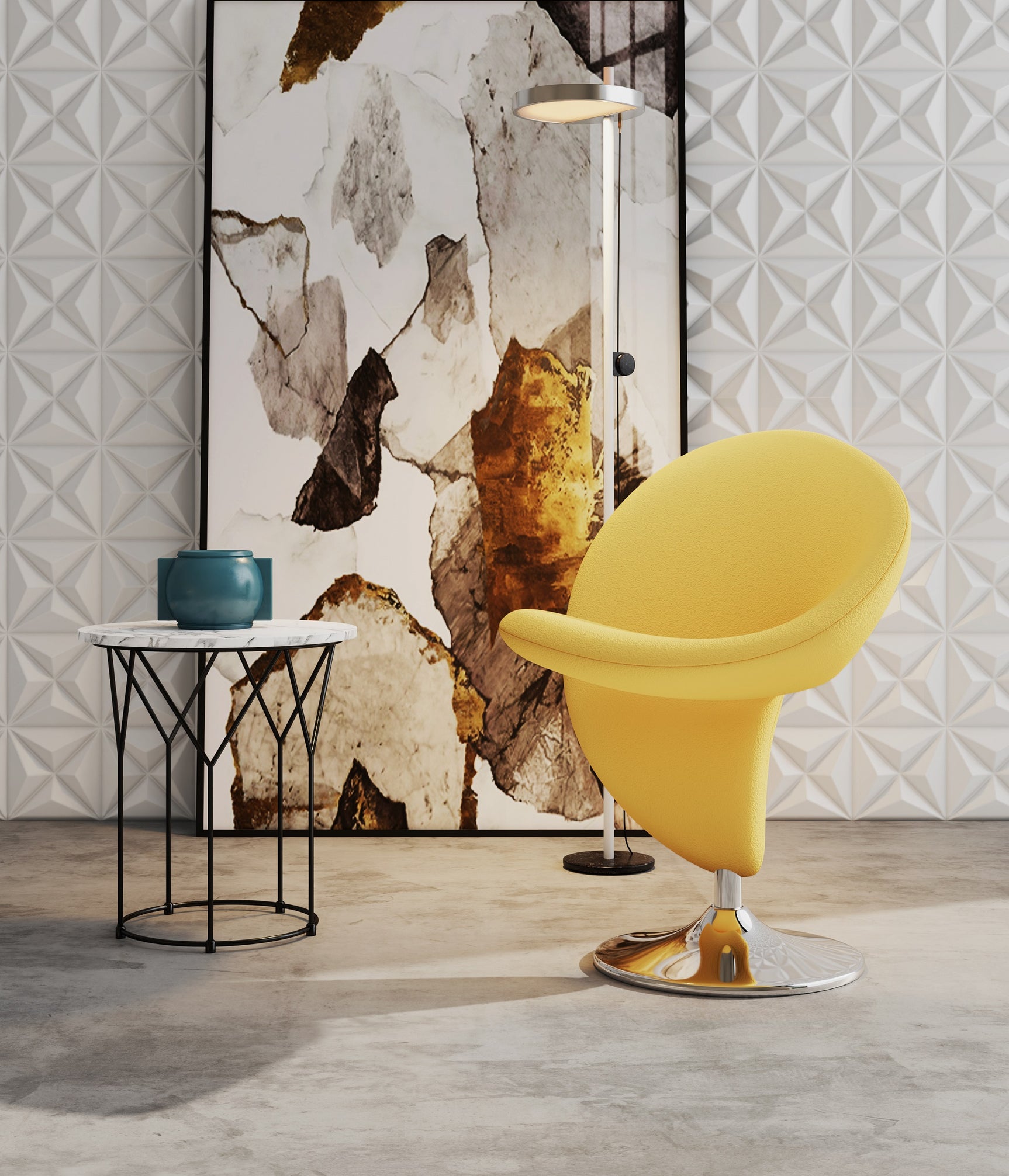 Curl Swivel Accent Chair in Yellow and Polished Chrome - Ornate Home