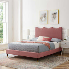 Current Dusty Rose Performance Velvet Queen Platform Bed - 89.5x63.5" - Ornate Home