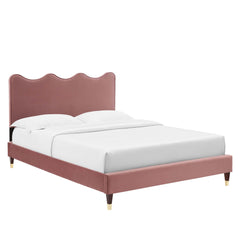 Current Dusty Rose Performance Velvet Queen Platform Bed - 89.5x63.5" - Ornate Home