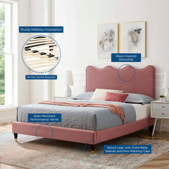 Current Dusty Rose Performance Velvet Queen Platform Bed - 89.5x63.5" - Ornate Home