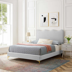 Current Light Gray Performance Velvet Full Platform Bed - 84x61.5" - Ornate Home