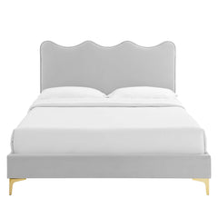 Current Light Gray Performance Velvet Full Platform Bed - 84x61.5" - Ornate Home