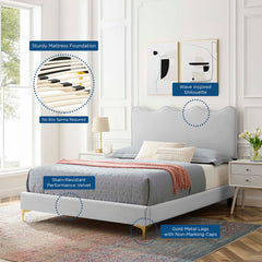Current Light Gray Performance Velvet Full Platform Bed - 84x61.5" - Ornate Home