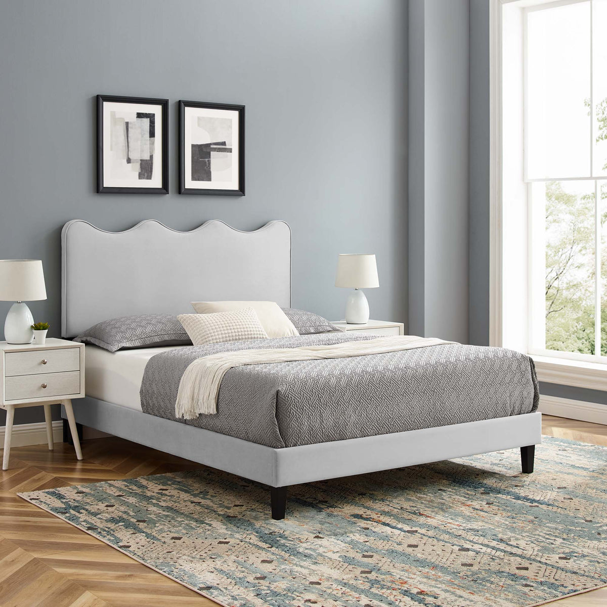 Current Light Gray Performance Velvet King Platform Bed - Ornate Home