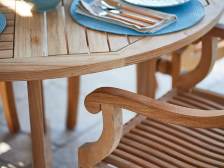 Curtis 47.25-inch Round Teak Outdoor Dining Table with Umbrella Hole - Ornate Home