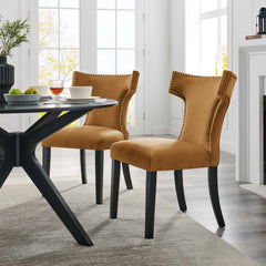 Curve Cognac Performance Velvet Dining Chairs (Set of 2) - Ornate Home