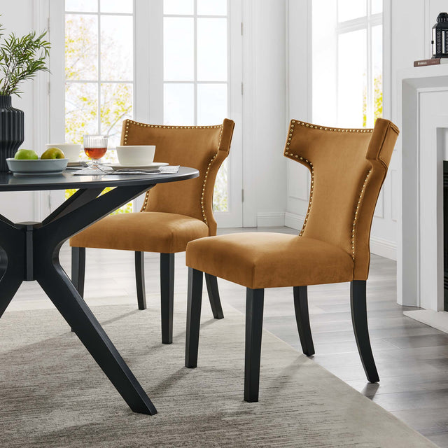 Curve Cognac Performance Velvet Dining Chairs (Set of 2) - Ornate Home