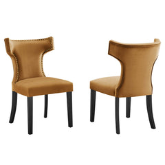 Curve Cognac Performance Velvet Dining Chairs (Set of 2) - Ornate Home