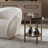 Cusano Brass/Brown Round Dark Marble Accent Table - Ornate Home