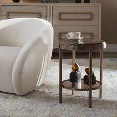 Cusano Brass/Brown Round Dark Marble Accent Table - Ornate Home