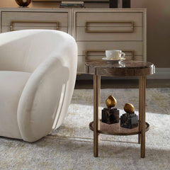 Cusano Brass/Brown Round Dark Marble Accent Table - Ornate Home