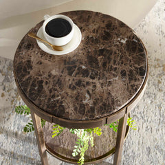 Cusano Brass/Brown Round Dark Marble Accent Table - Ornate Home