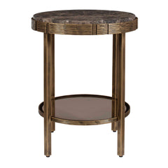 Cusano Brass/Brown Round Dark Marble Accent Table - Ornate Home