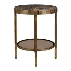 Cusano Brass/Brown Round Dark Marble Accent Table - Ornate Home