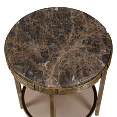Cusano Brass/Brown Round Dark Marble Accent Table - Ornate Home