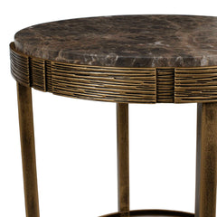 Cusano Brass/Brown Round Dark Marble Accent Table - Ornate Home