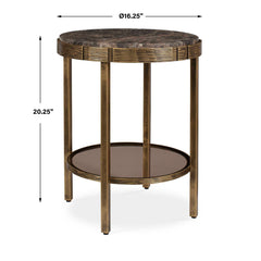 Cusano Brass/Brown Round Dark Marble Accent Table - Ornate Home