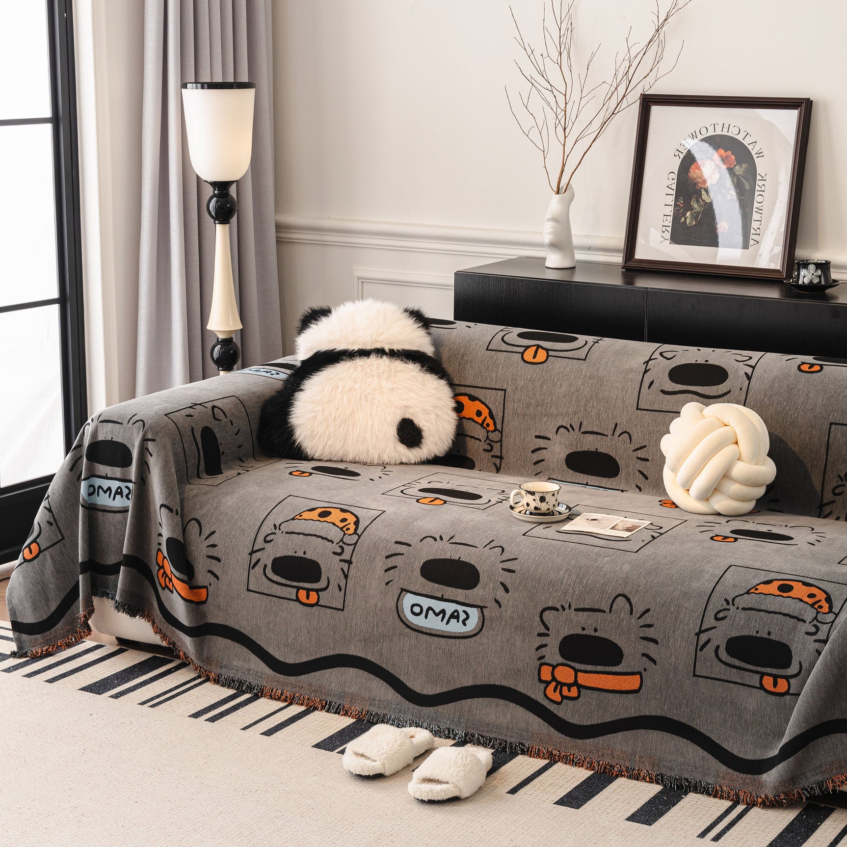 Cute Chenille Couch Cover Throw, Cartoon Soft Washable Sofa Cover for Sectional Sofas - Ornate Home