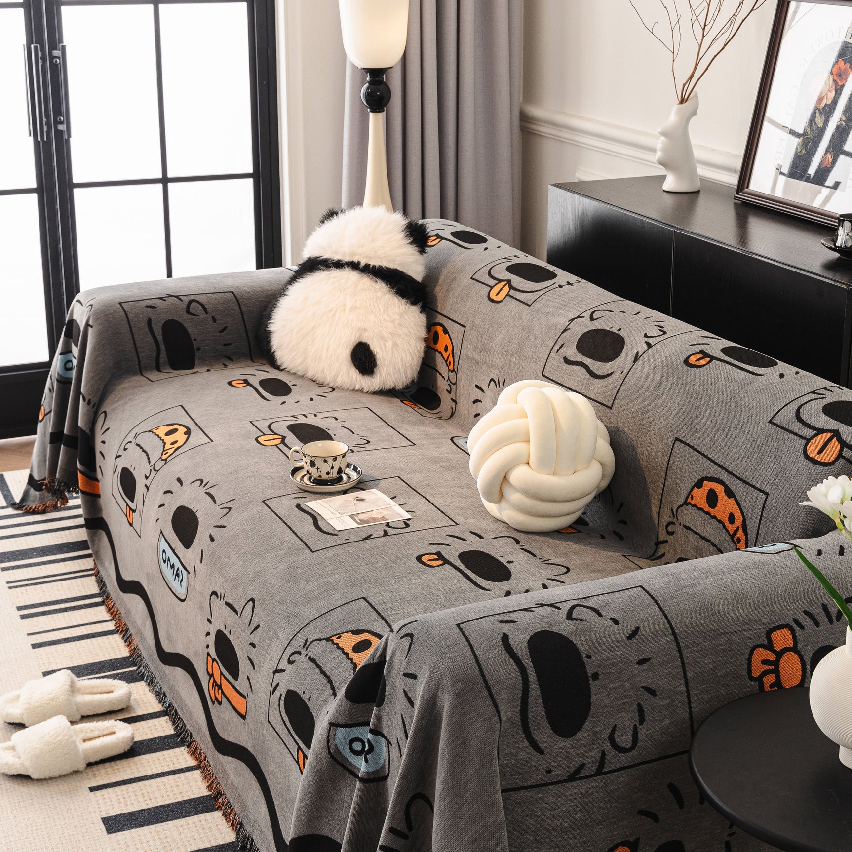 Cute Chenille Couch Cover Throw, Cartoon Soft Washable Sofa Cover for Sectional Sofas - Ornate Home