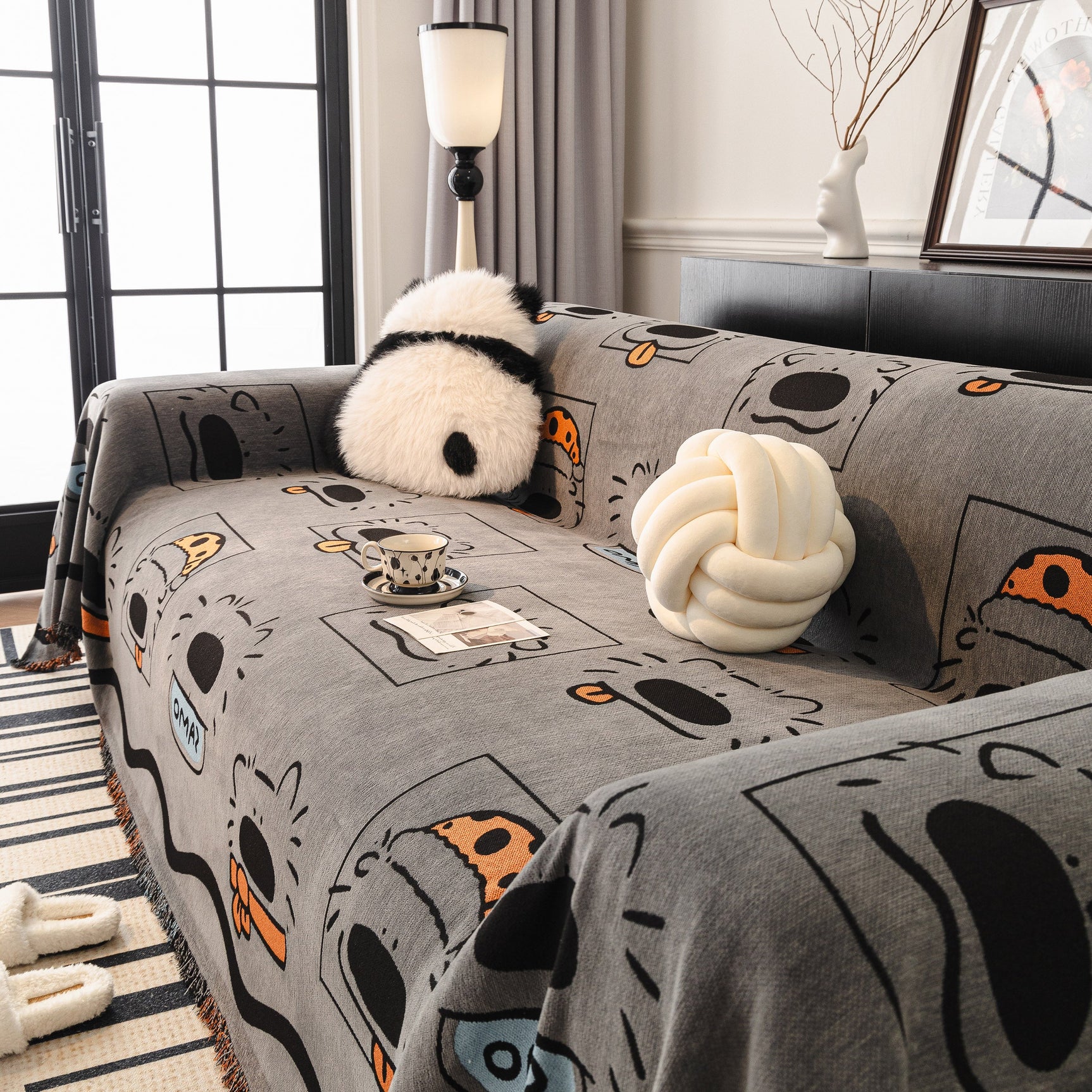 Cute Chenille Couch Cover Throw, Cartoon Soft Washable Sofa Cover for Sectional Sofas - Ornate Home
