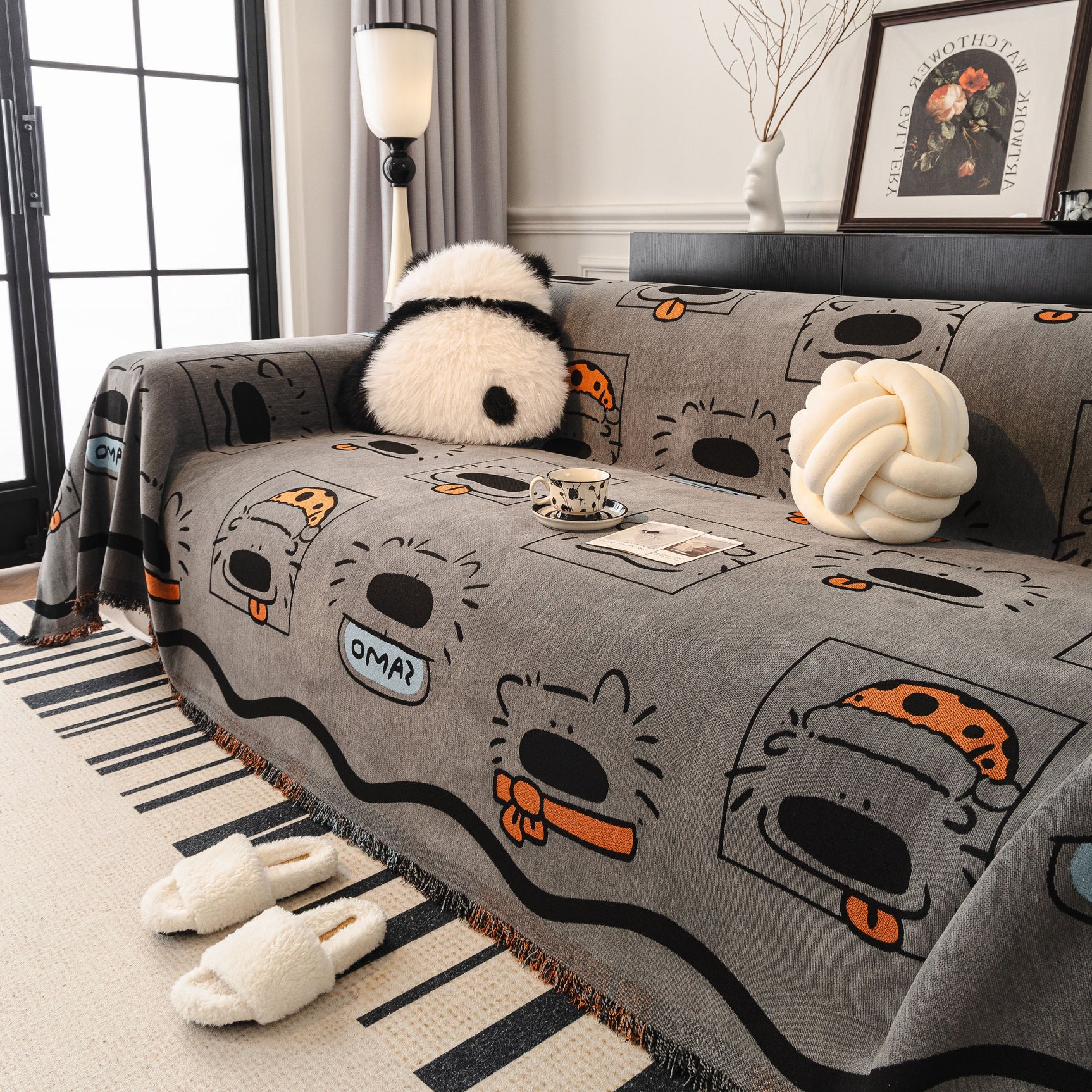 Cute Chenille Couch Cover Throw, Cartoon Soft Washable Sofa Cover for Sectional Sofas - Ornate Home