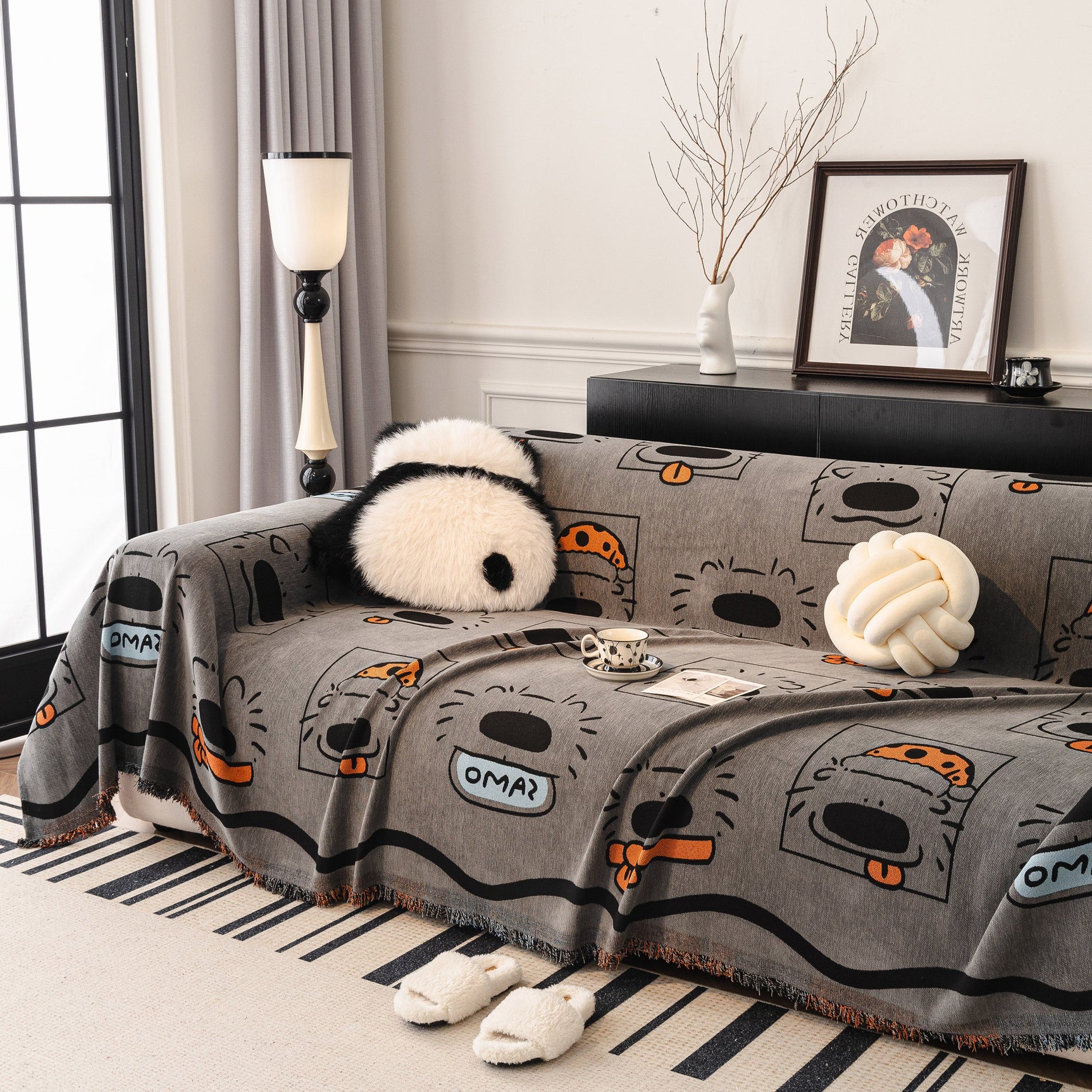 Cute Chenille Couch Cover Throw, Cartoon Soft Washable Sofa Cover for Sectional Sofas - Ornate Home