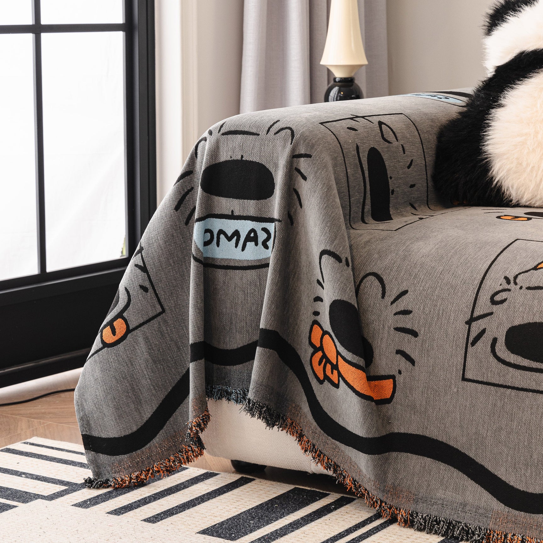 Cute Chenille Couch Cover Throw, Cartoon Soft Washable Sofa Cover for Sectional Sofas - Ornate Home
